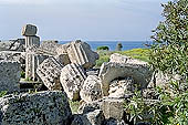 Selinunte the temple hill. Temple ruins crushed to the ground, like a fantastic work of art 